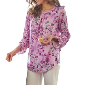 NEW Soft Surroundings Brialla Ditsy Lilac Print Top Ruched Sleeve Sz 2X